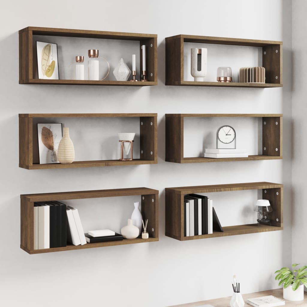 Wandschappen kubus 6 st 60x15x23 cm bewerkt hout bruin eiken is nu te koop bij PeponiXL, paradijselijk wonen!