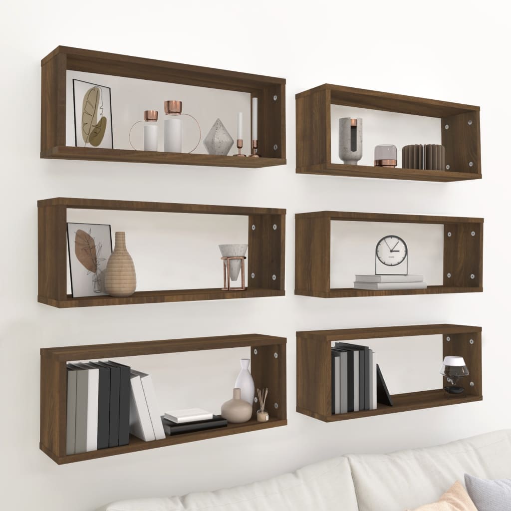 Wandschappen kubus 6 st 60x15x23 cm bewerkt hout bruin eiken is nu te koop bij PeponiXL, paradijselijk wonen!