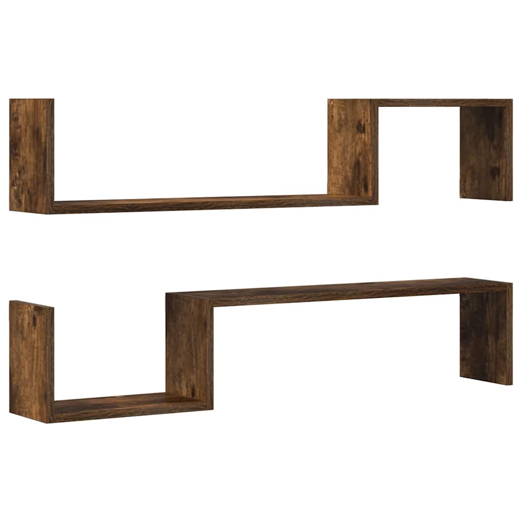 Wandschappen 2 st 100x15x20 cm bewerkt hout gerookt eikenkleur is nu te koop bij PeponiXL, paradijselijk wonen!