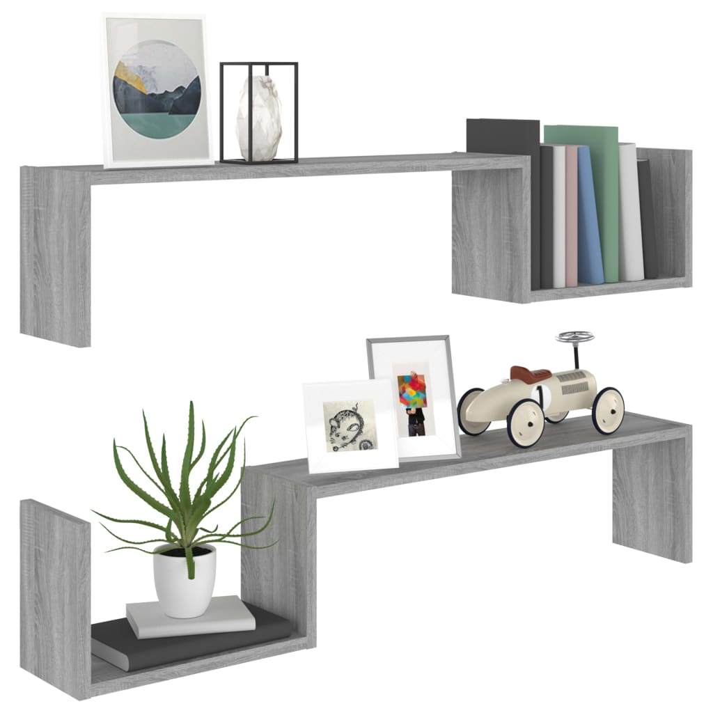 Wandschappen 2 st 100x15x20 cm bewerkt hout grijs sonoma eiken is nu te koop bij PeponiXL, paradijselijk wonen!