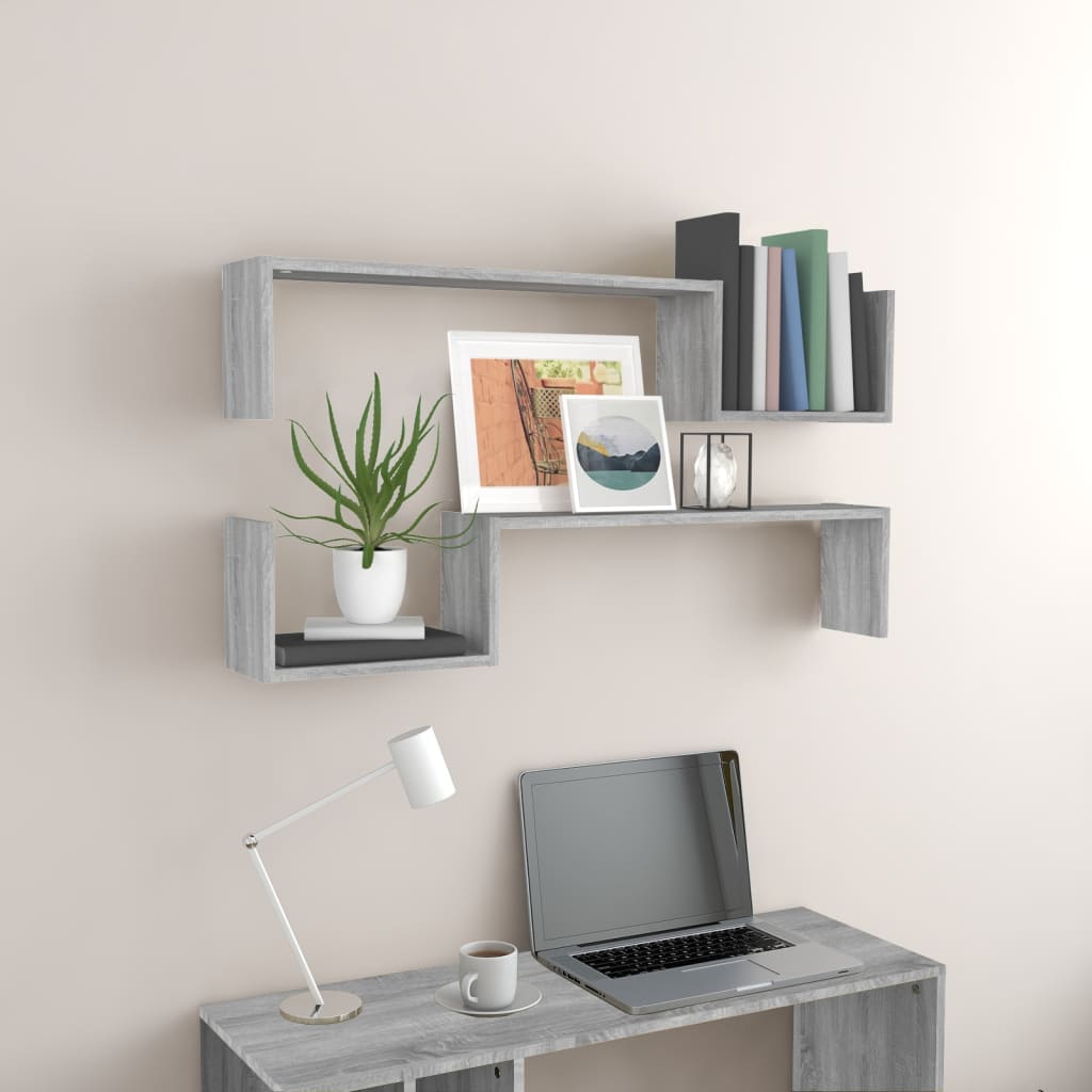 Wandschappen 2 st 100x15x20 cm bewerkt hout grijs sonoma eiken is nu te koop bij PeponiXL, paradijselijk wonen!