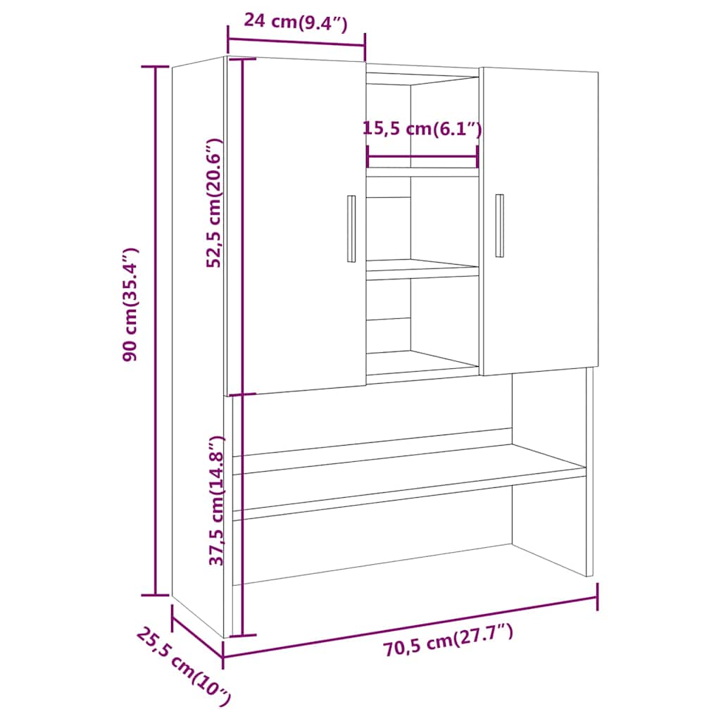 Wasmachinekast 70,5x25,5x90 cm grijs sonoma eikenkleurig is nu te koop bij PeponiXL, paradijselijk wonen!