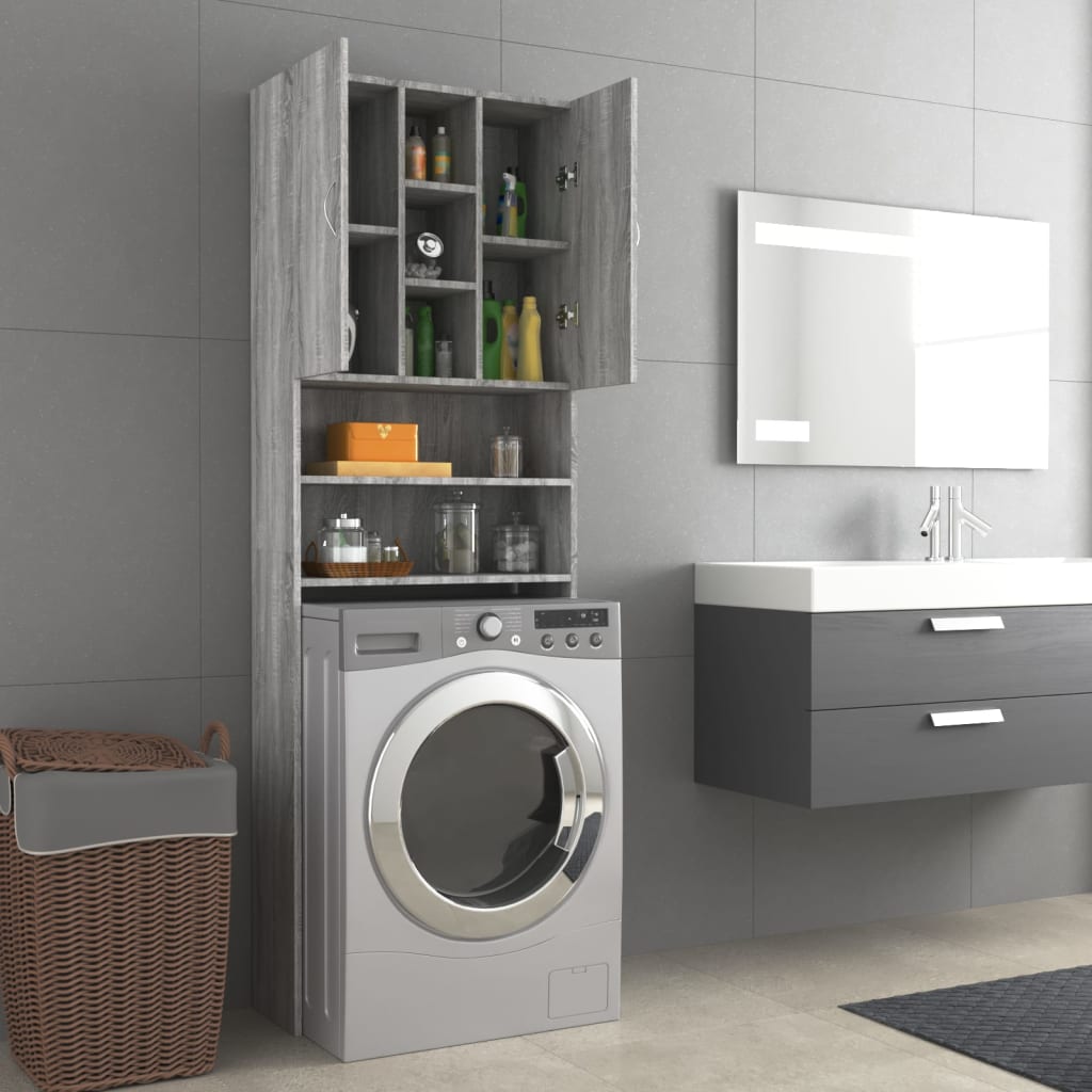 Wasmachinekast 64x25,5x190 cm grijs sonoma eikenkleurig is nu te koop bij PeponiXL, paradijselijk wonen!
