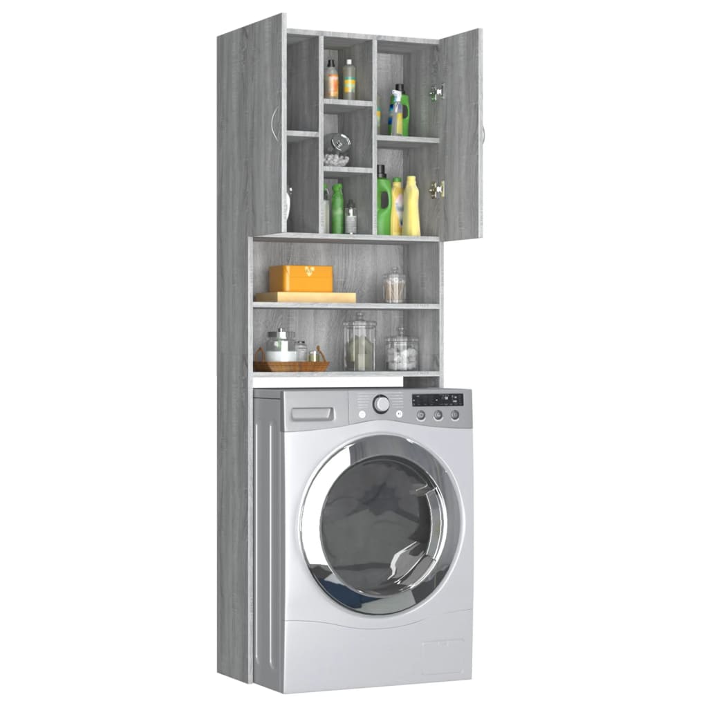 Wasmachinekast 64x25,5x190 cm grijs sonoma eikenkleurig is nu te koop bij PeponiXL, paradijselijk wonen!