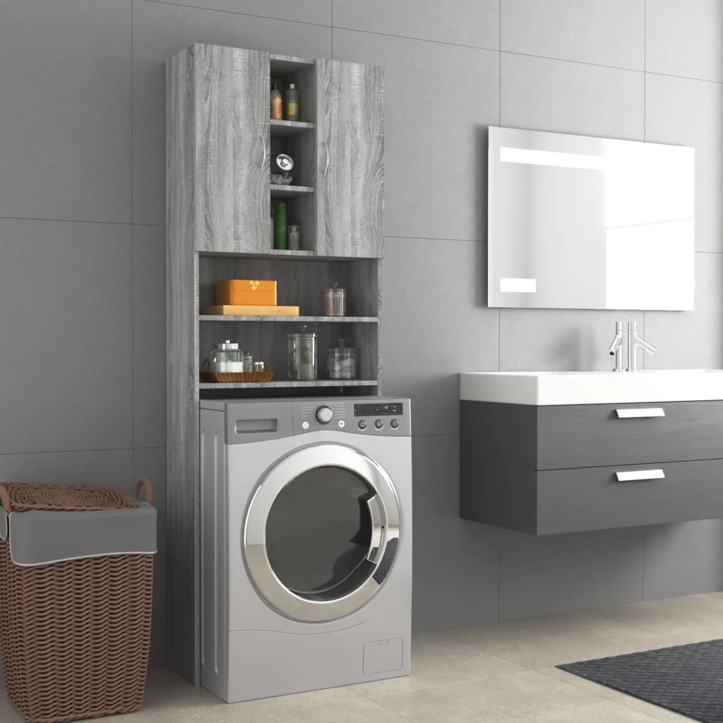 Wasmachinekast 64x25,5x190 cm grijs sonoma eikenkleurig is nu te koop bij PeponiXL, paradijselijk wonen!