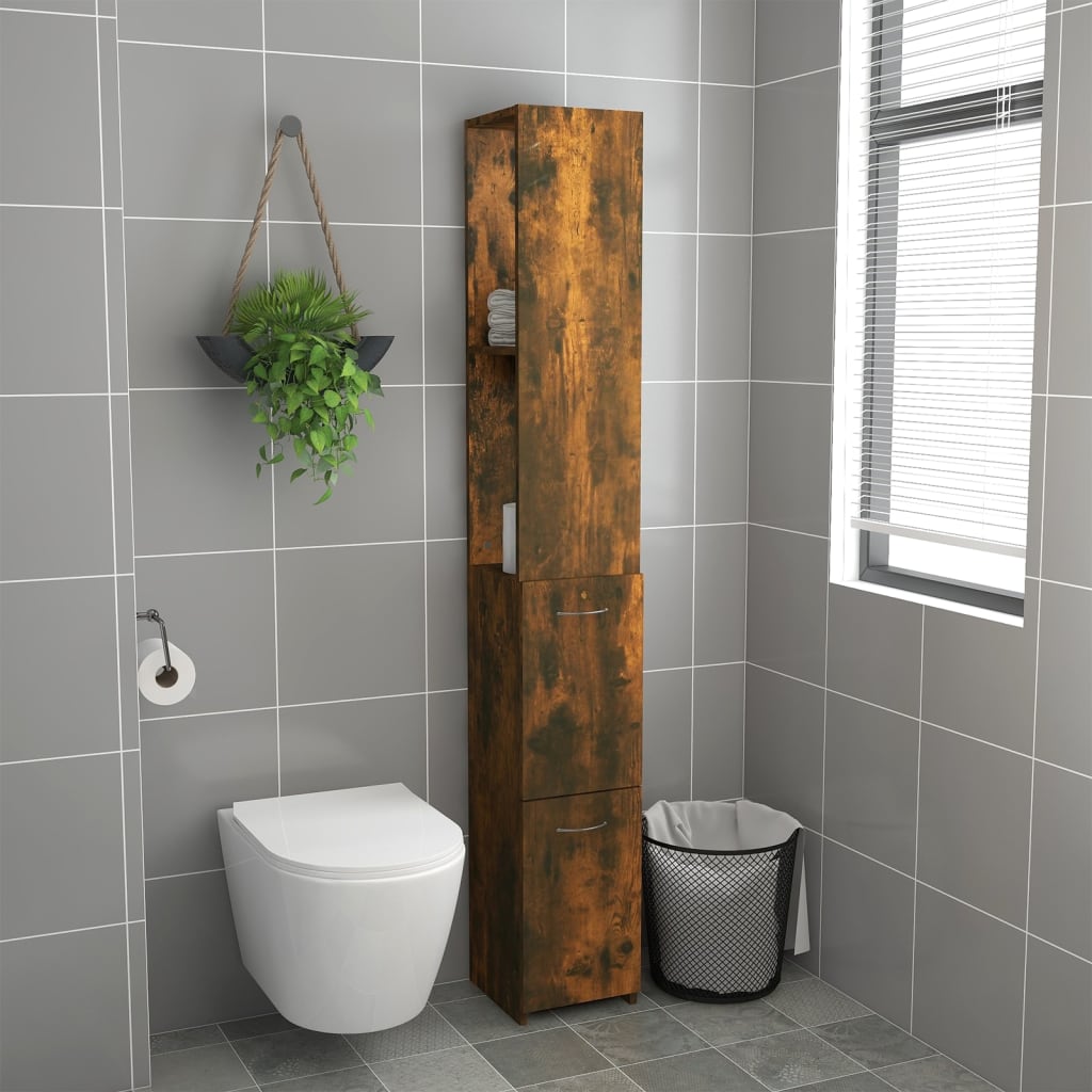 Badkamerkast 25x26,5x170 cm bewerkt hout gerookt eikenkleurig is nu te koop bij PeponiXL, paradijselijk wonen!