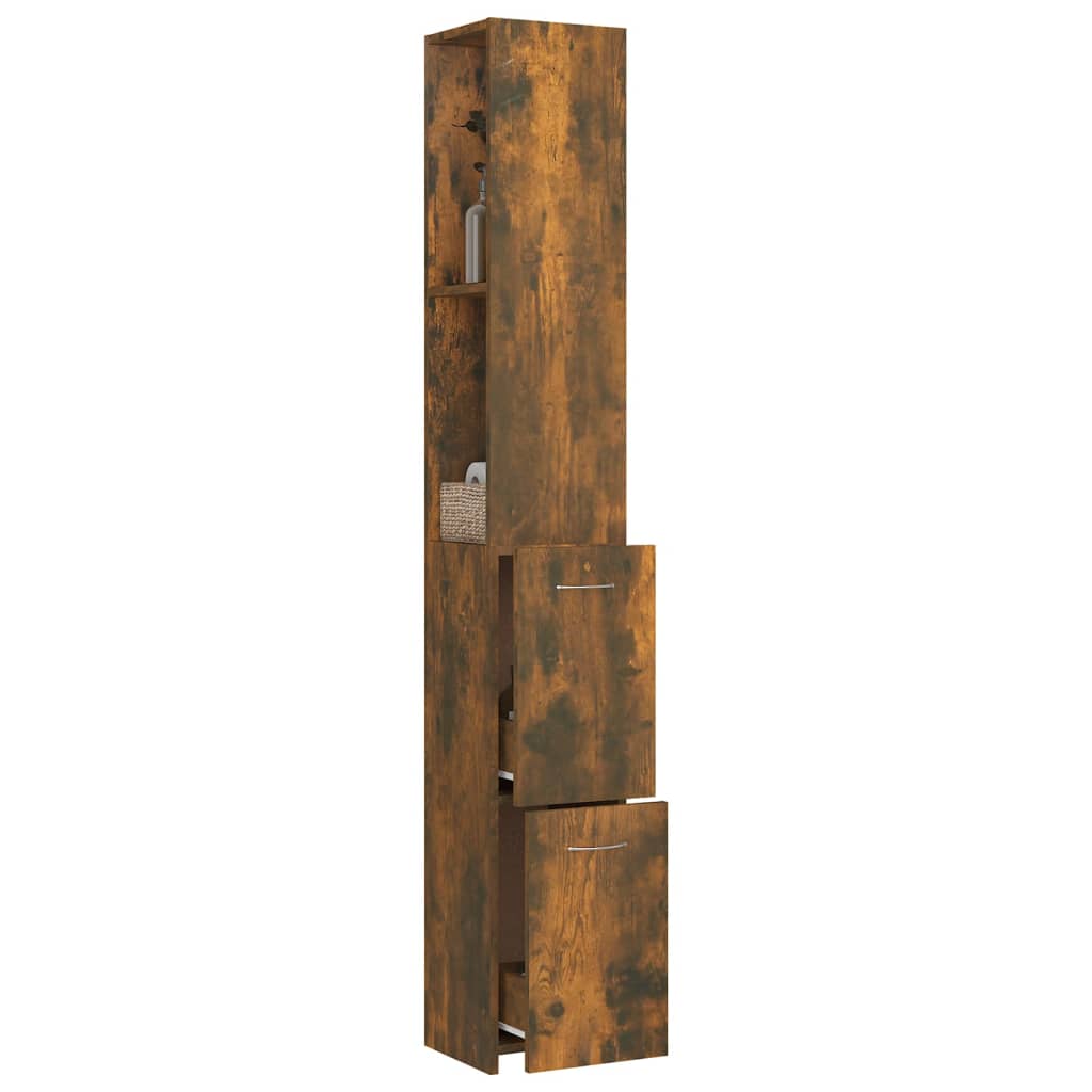 Badkamerkast 25x26,5x170 cm bewerkt hout gerookt eikenkleurig is nu te koop bij PeponiXL, paradijselijk wonen!