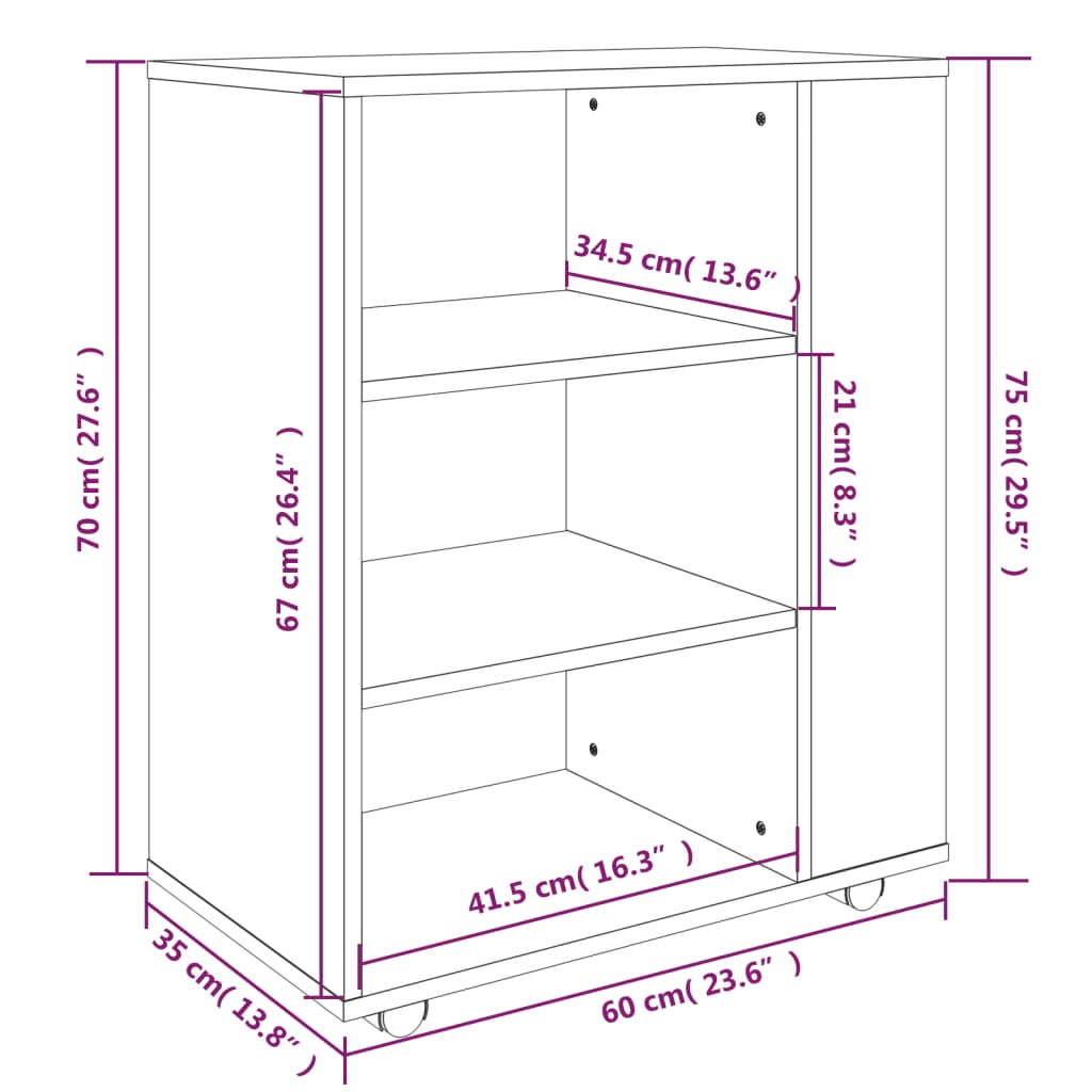 Rolkast 60x35x75 cm bewerkt hout grijs sonoma eiken is nu te koop bij PeponiXL, paradijselijk wonen!