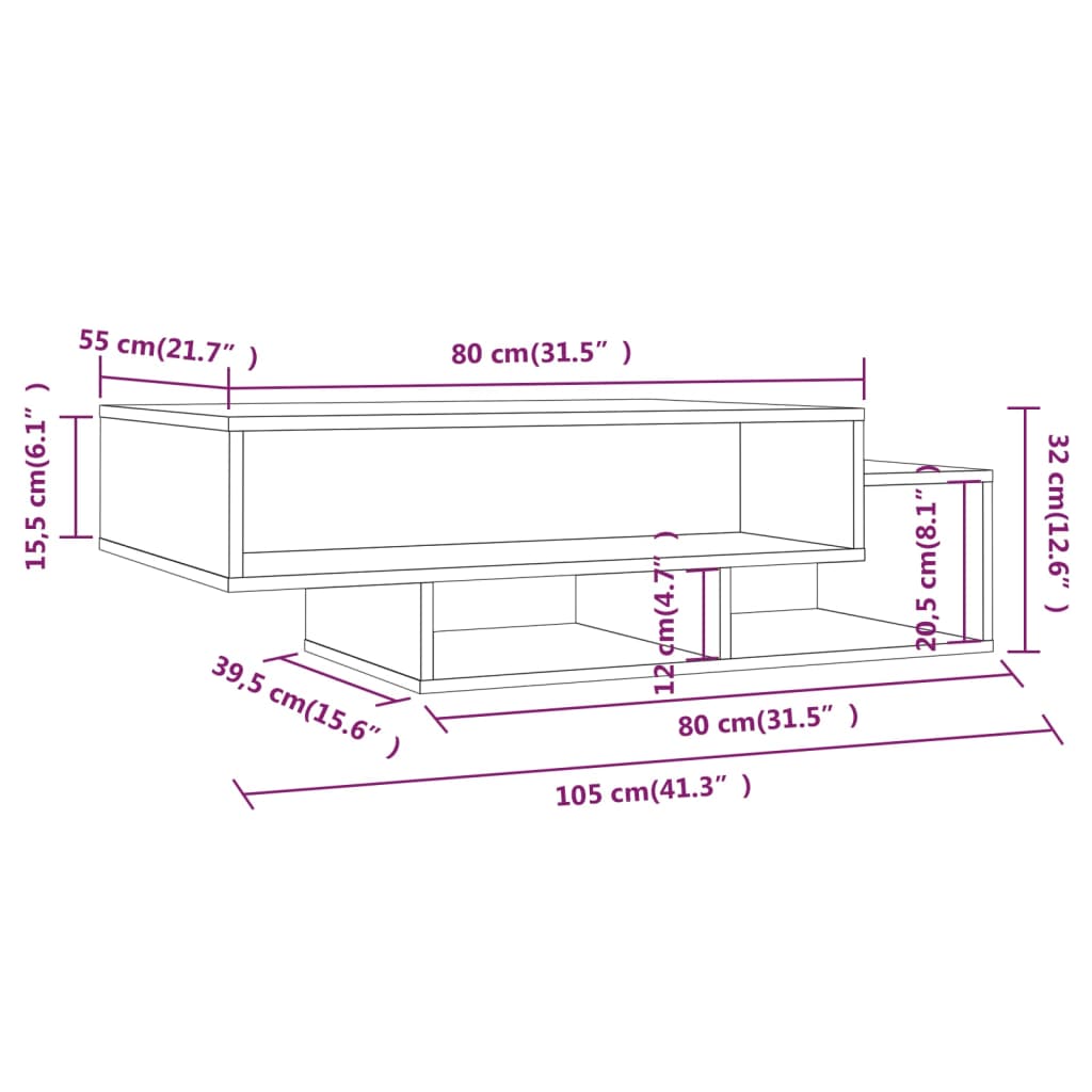 Salontafel 105x55x32 cm bewerkt hout bruin eikenkleur is nu te koop bij PeponiXL, paradijselijk wonen!