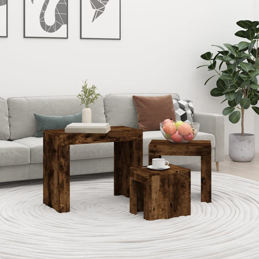 3-delige Tafeltjesset bewerkt hout gerookt eikenkleurig is nu te koop bij PeponiXL, paradijselijk wonen!