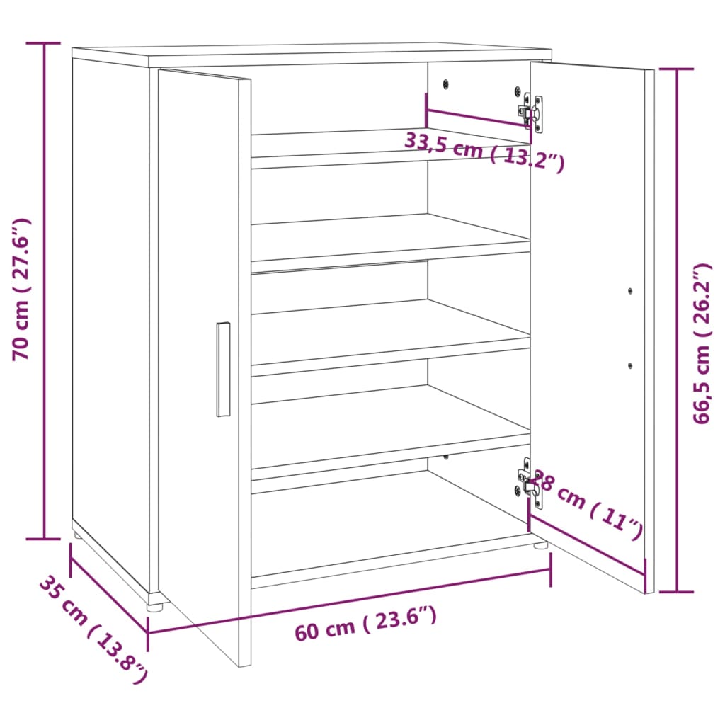 Schoenenkast 60x35x70 cm bewerkt hout gerookt eikenkleurig is nu te koop bij PeponiXL, paradijselijk wonen!