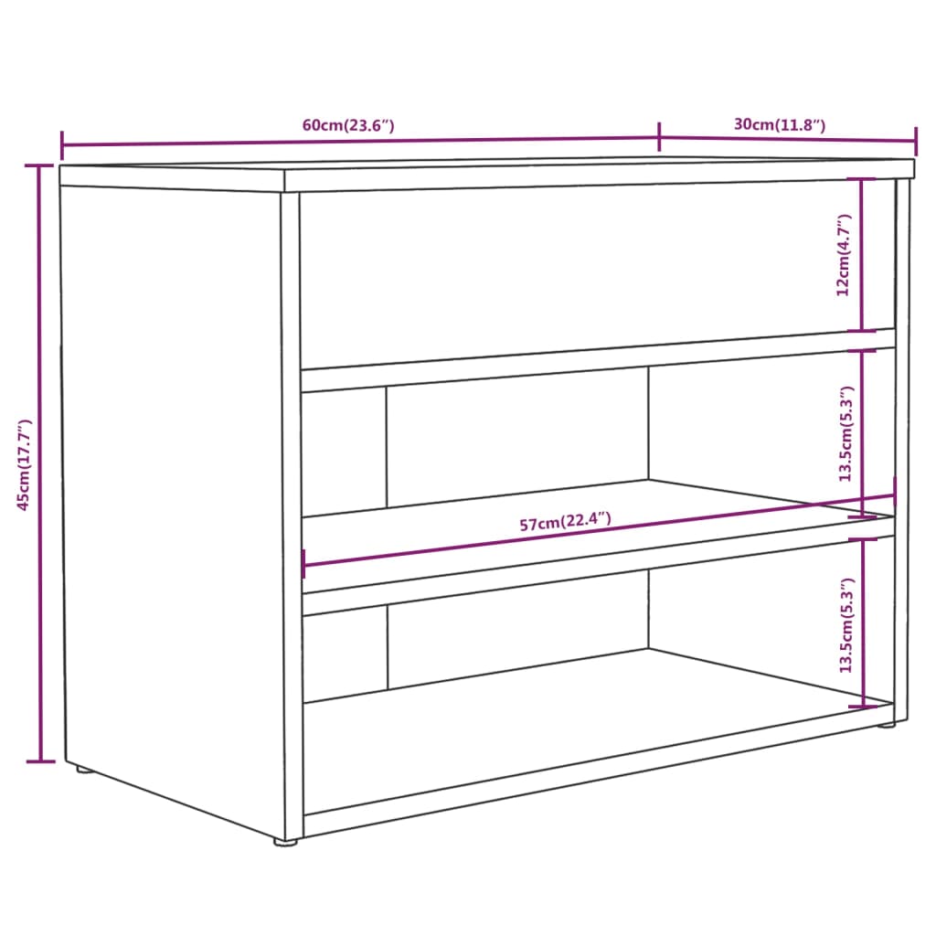 Schoenenbank 60x30x45 cm bewerkt hout gerookt eikenkleurig is nu te koop bij PeponiXL, paradijselijk wonen!