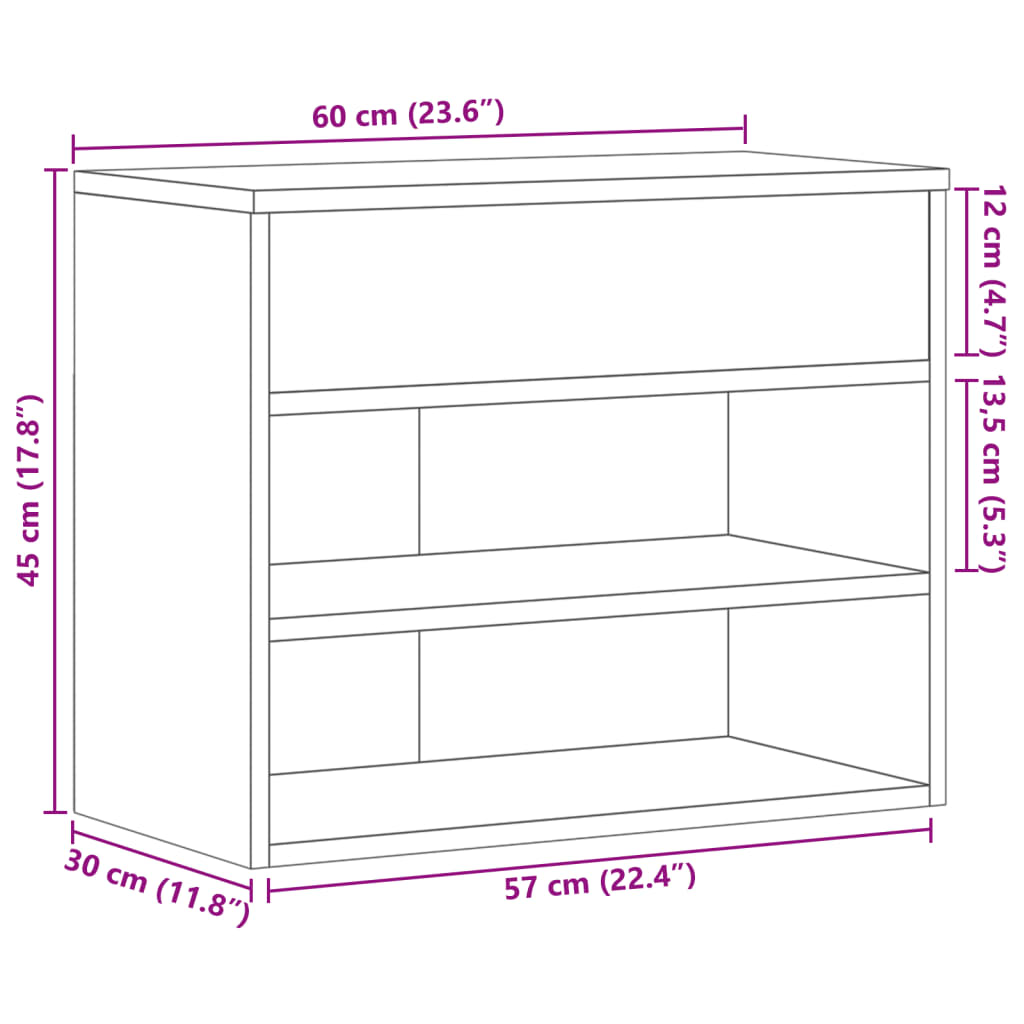 Schoenenbank 60x30x45 cm bewerkt hout gerookt eikenkleurig is nu te koop bij PeponiXL, paradijselijk wonen!