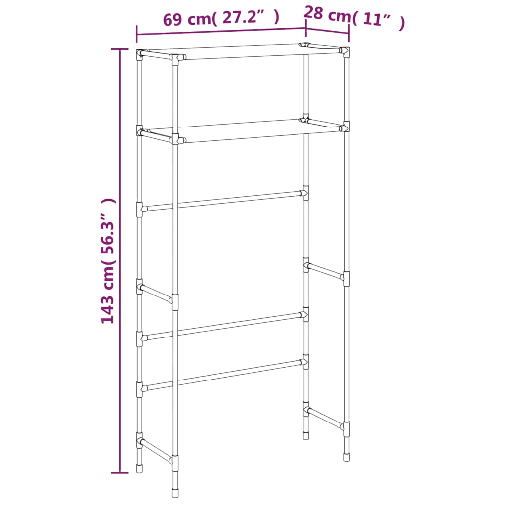 Wasmachinerek 2-laags 69x28x143 cm ijzer zwart is nu te koop bij PeponiXL, paradijselijk wonen!