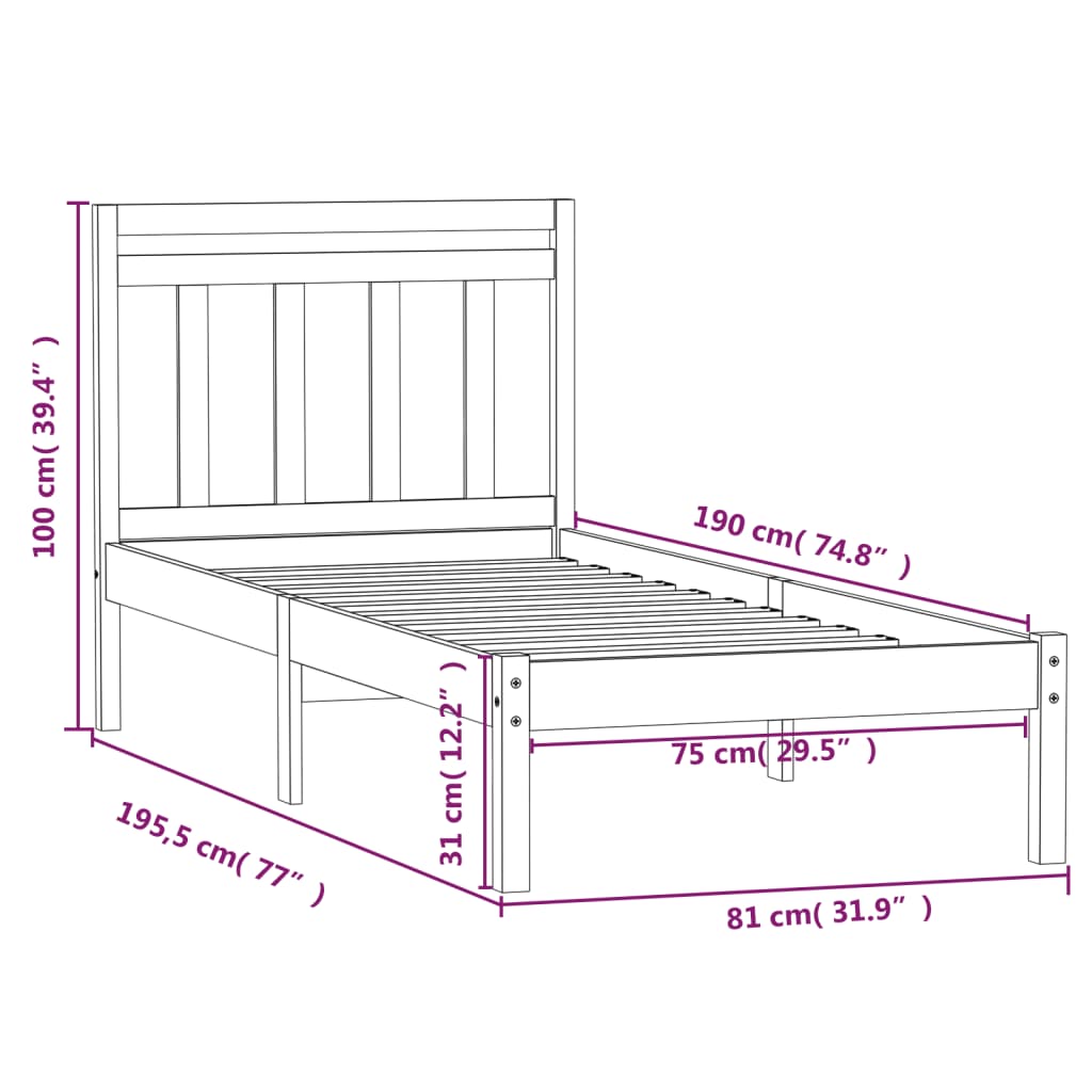 Bedframe massief hout 75x190 cm is nu te koop bij PeponiXL, paradijselijk wonen!