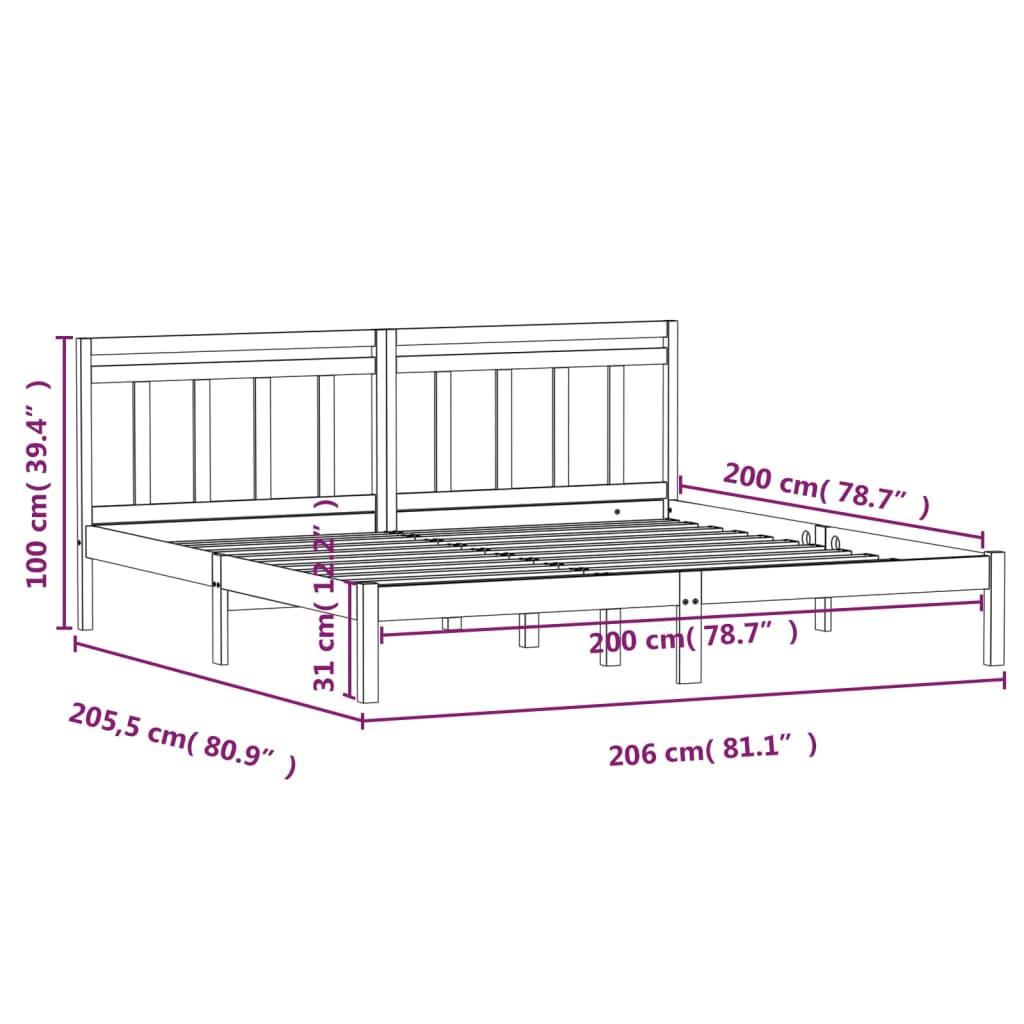 Bedframe massief grenenhout zwart 200x200 cm is nu te koop bij PeponiXL, paradijselijk wonen!