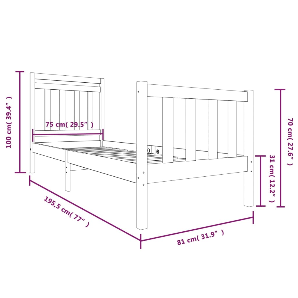 Bedframe massief hout zwart 75x190 cm is nu te koop bij PeponiXL, paradijselijk wonen!