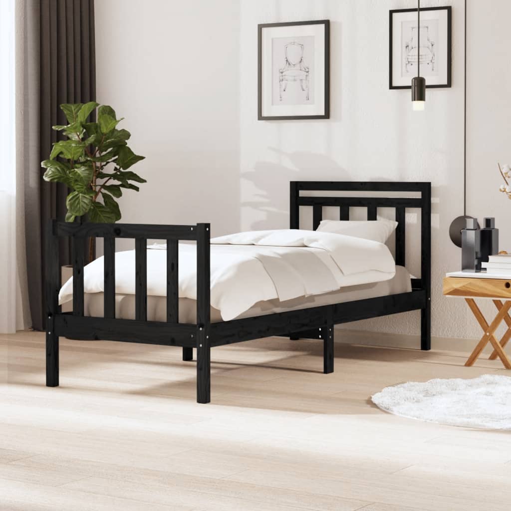 Bedframe massief hout zwart 75x190 cm is nu te koop bij PeponiXL, paradijselijk wonen!