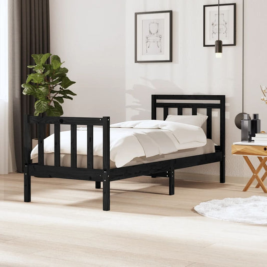 Bedframe massief hout zwart 90x200 cm