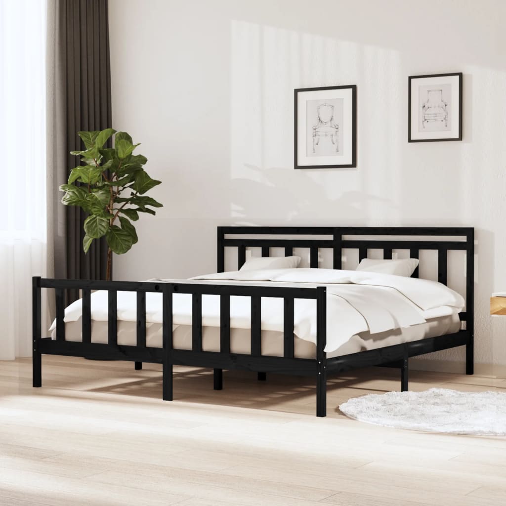 Bedframe massief hout zwart 200x200 cm is nu te koop bij PeponiXL, paradijselijk wonen!