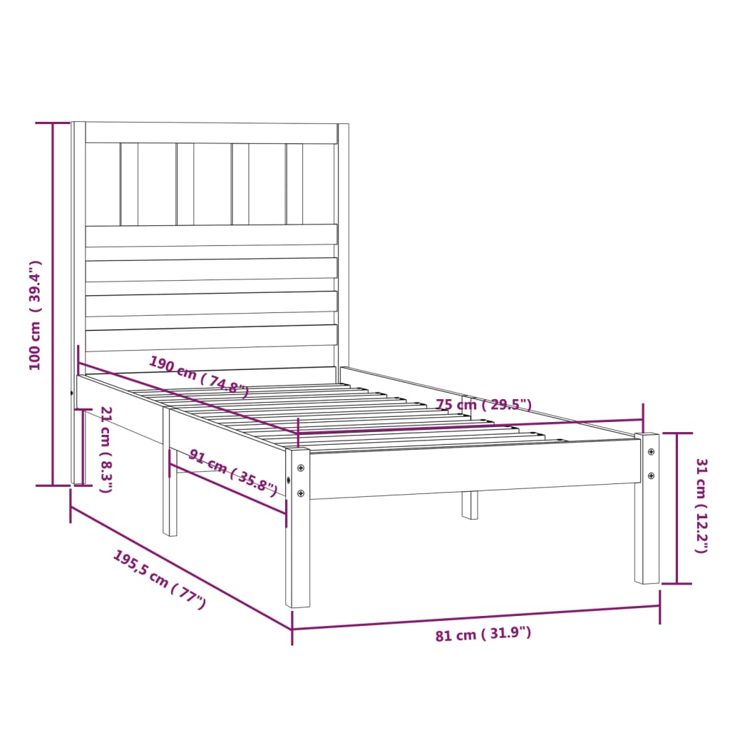 Bedframe massief grenenhout 75x190 cm is nu te koop bij PeponiXL, paradijselijk wonen!