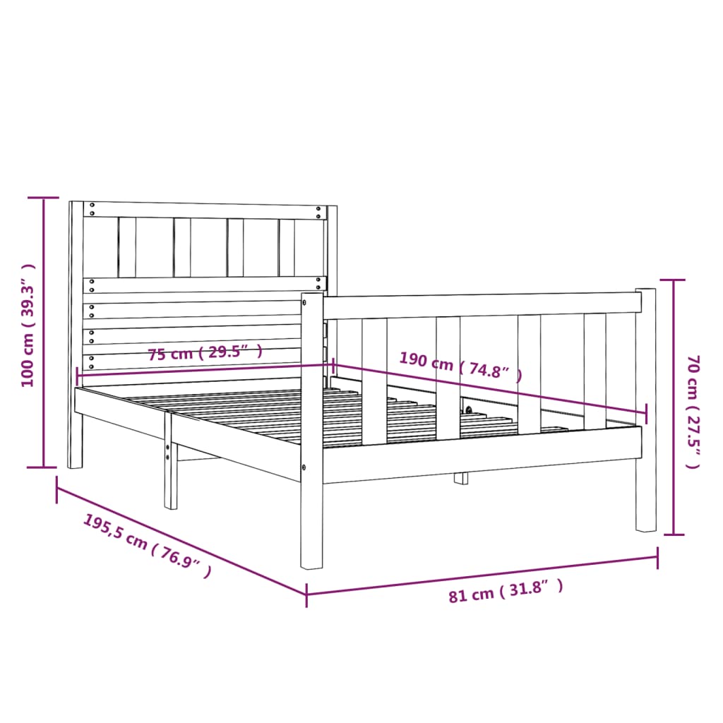 Bedframe massief hout zwart 75x190 cm is nu te koop bij PeponiXL, paradijselijk wonen!