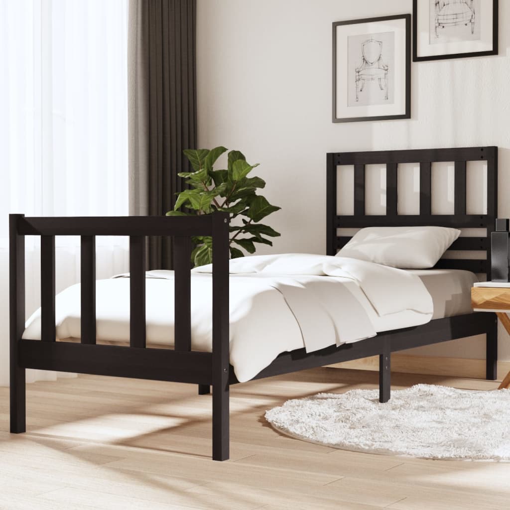 Bedframe massief hout zwart 75x190 cm is nu te koop bij PeponiXL, paradijselijk wonen!