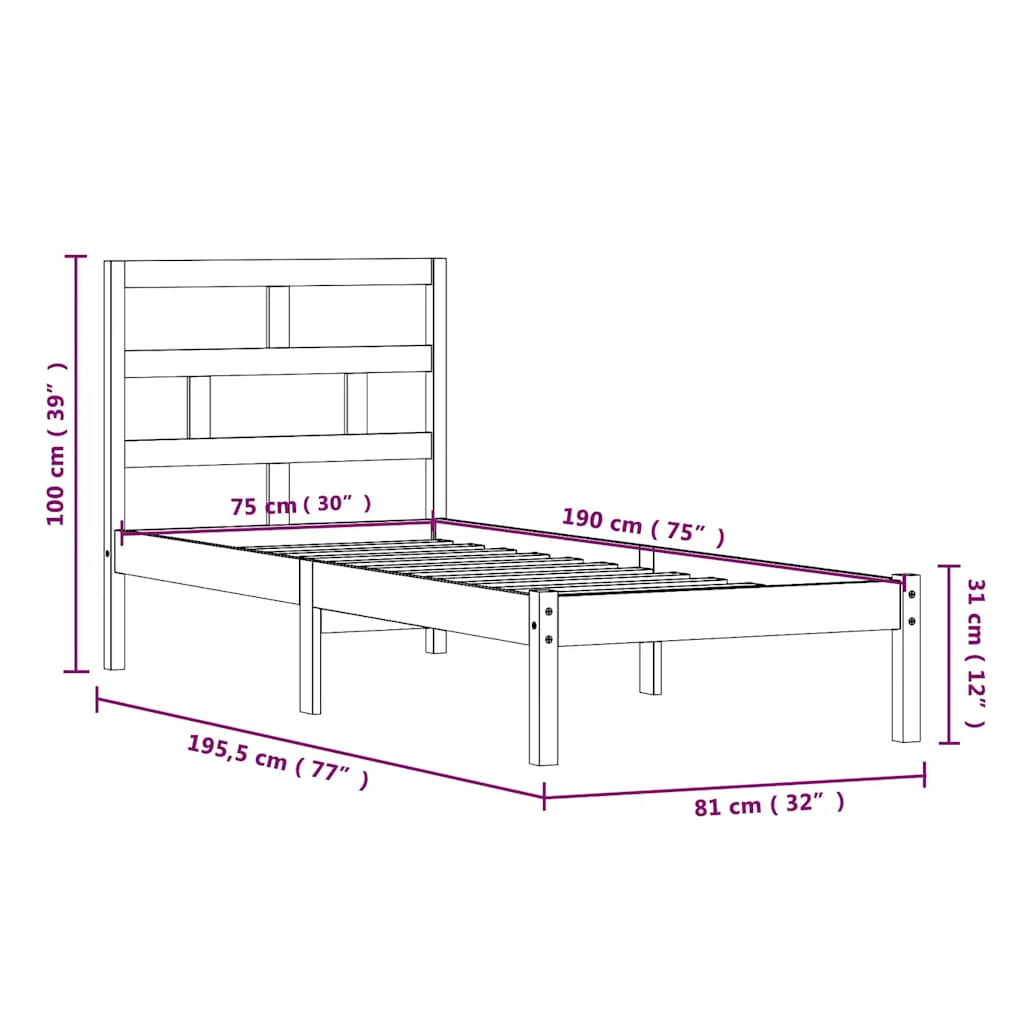 Bedframe massief hout 75x190 cm is nu te koop bij PeponiXL, paradijselijk wonen!