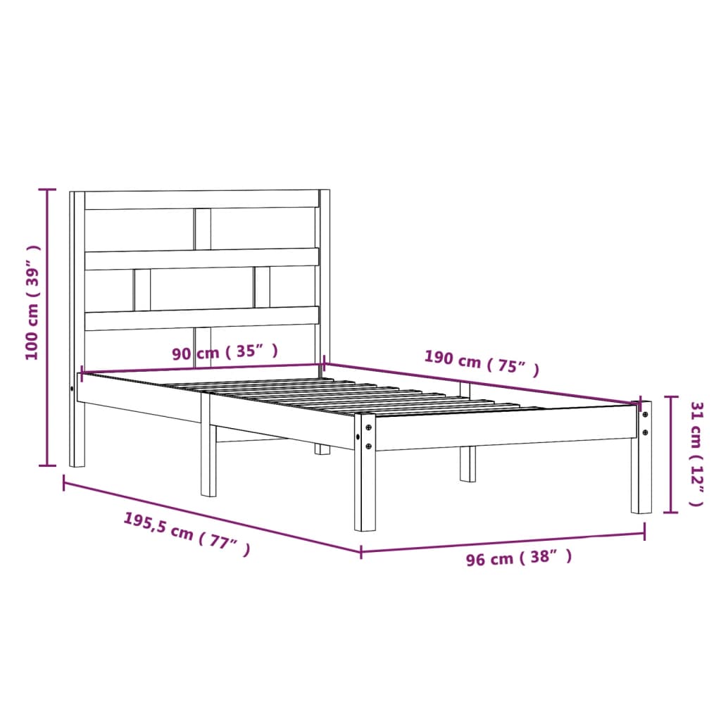 Bedframe massief hout 90x190 cm is nu te koop bij PeponiXL, paradijselijk wonen!