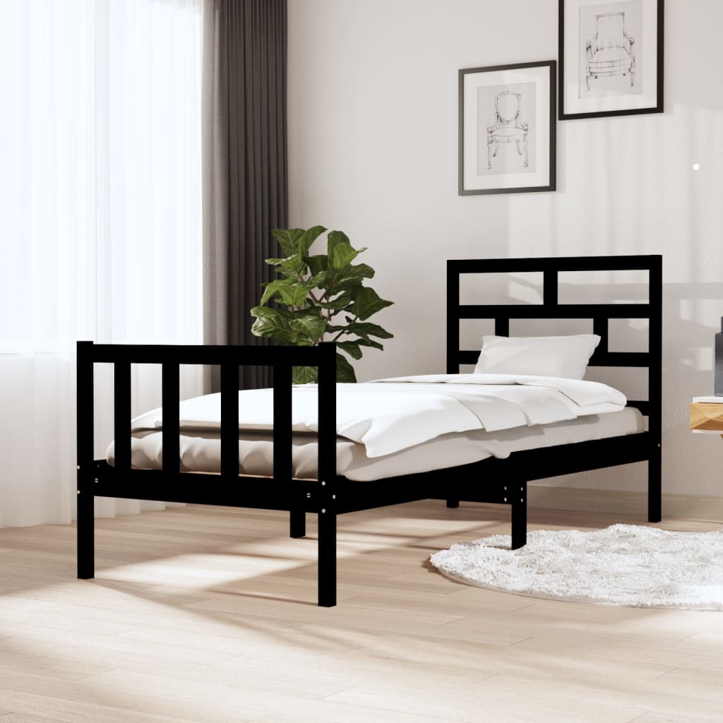 Bedframe massief grenenhout zwart 75x190 cm is nu te koop bij PeponiXL, paradijselijk wonen!