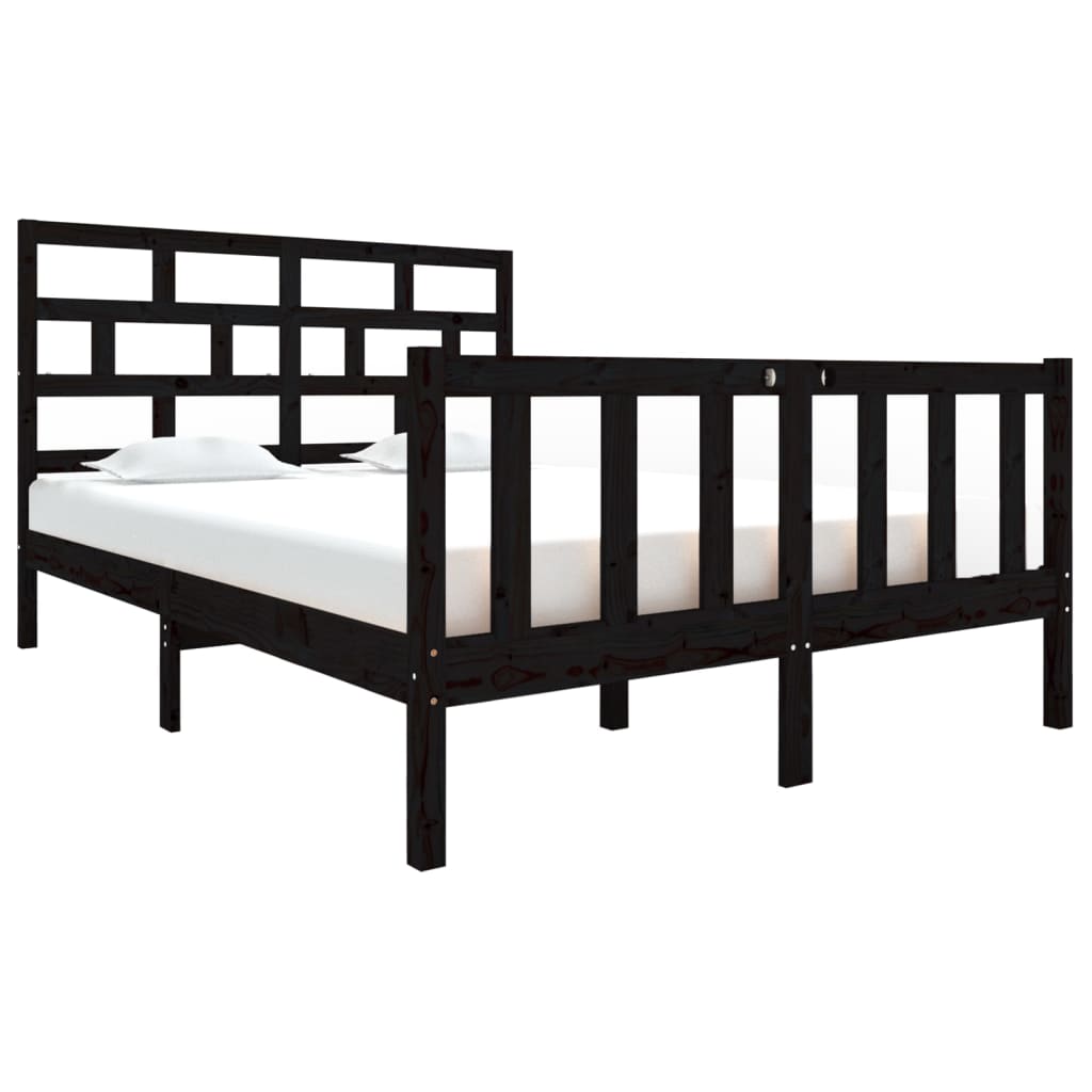 Bedframe massief grenenhout zwart 135x190 cm is nu te koop bij PeponiXL, paradijselijk wonen!