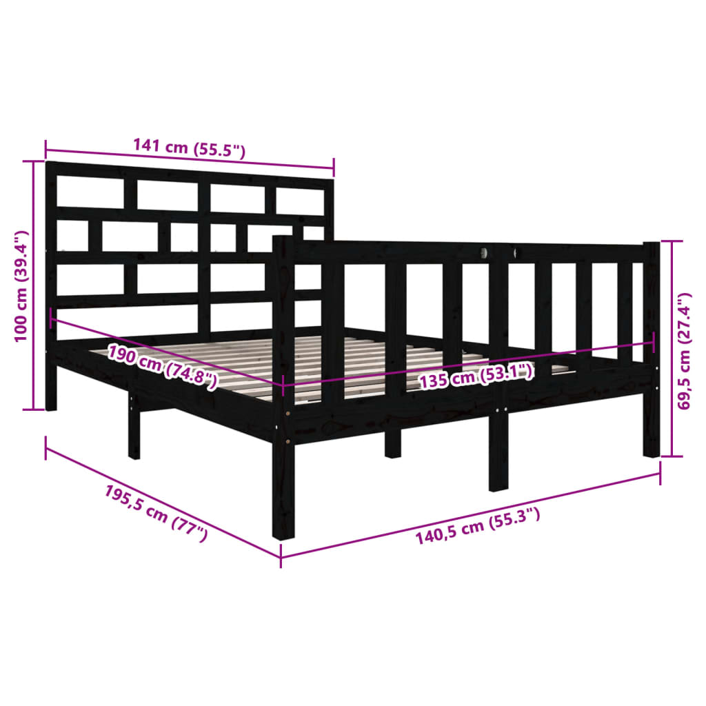 Bedframe massief grenenhout zwart 135x190 cm is nu te koop bij PeponiXL, paradijselijk wonen!