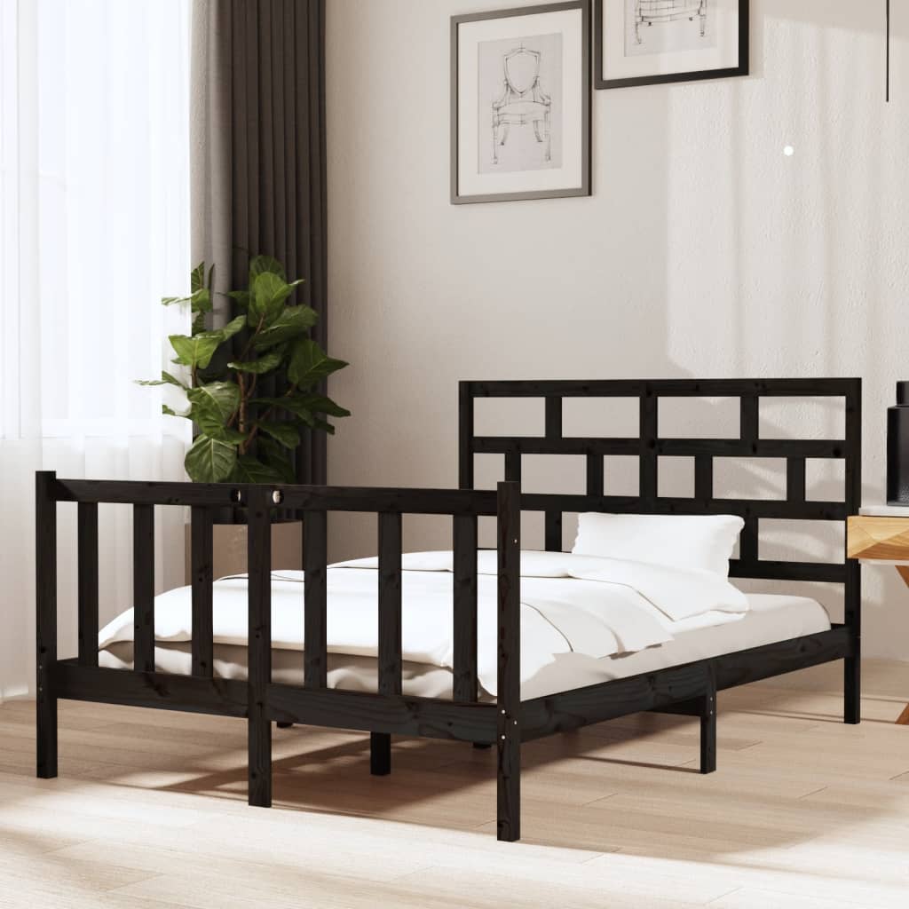 Bedframe massief grenenhout zwart 135x190 cm is nu te koop bij PeponiXL, paradijselijk wonen!