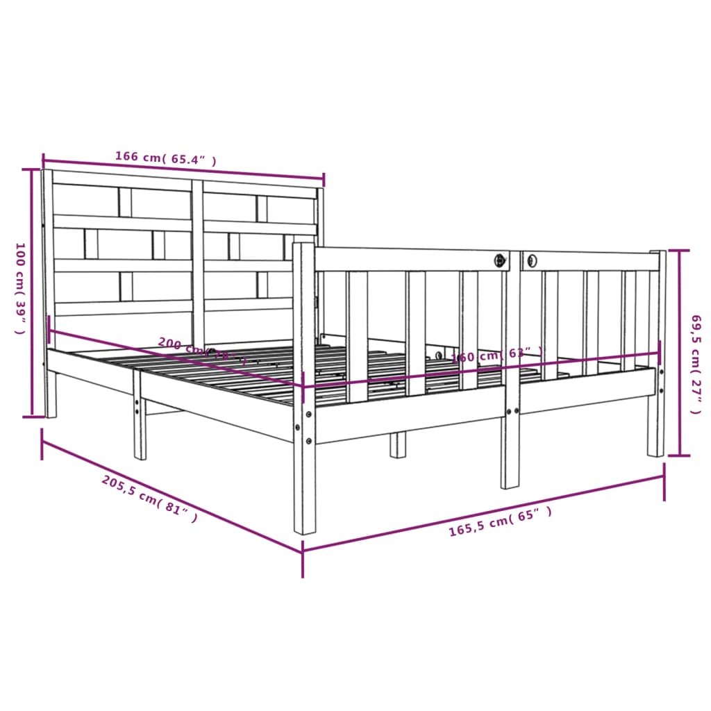 Bedframe massief grenenhout 160x200 cm is nu te koop bij PeponiXL, paradijselijk wonen!