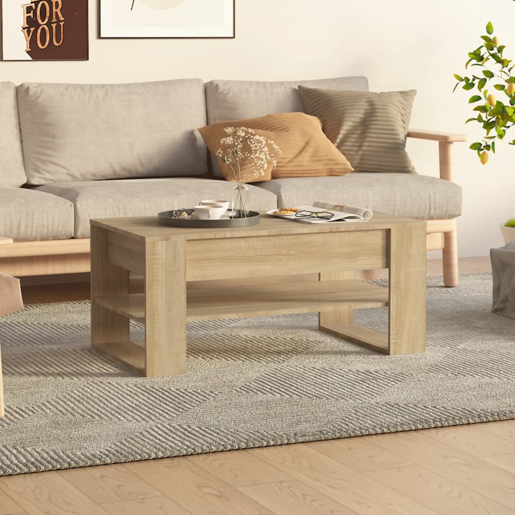 Salontafel 102x55x45 cm bewerkt hout sonoma eikenkleurig is nu te koop bij PeponiXL, paradijselijk wonen!