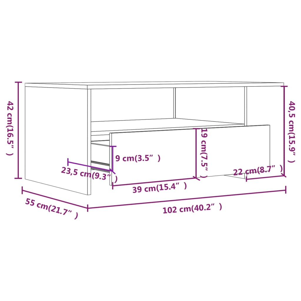 Salontafel 102x55x42 cm bewerkt hout betongrijs is nu te koop bij PeponiXL, paradijselijk wonen!