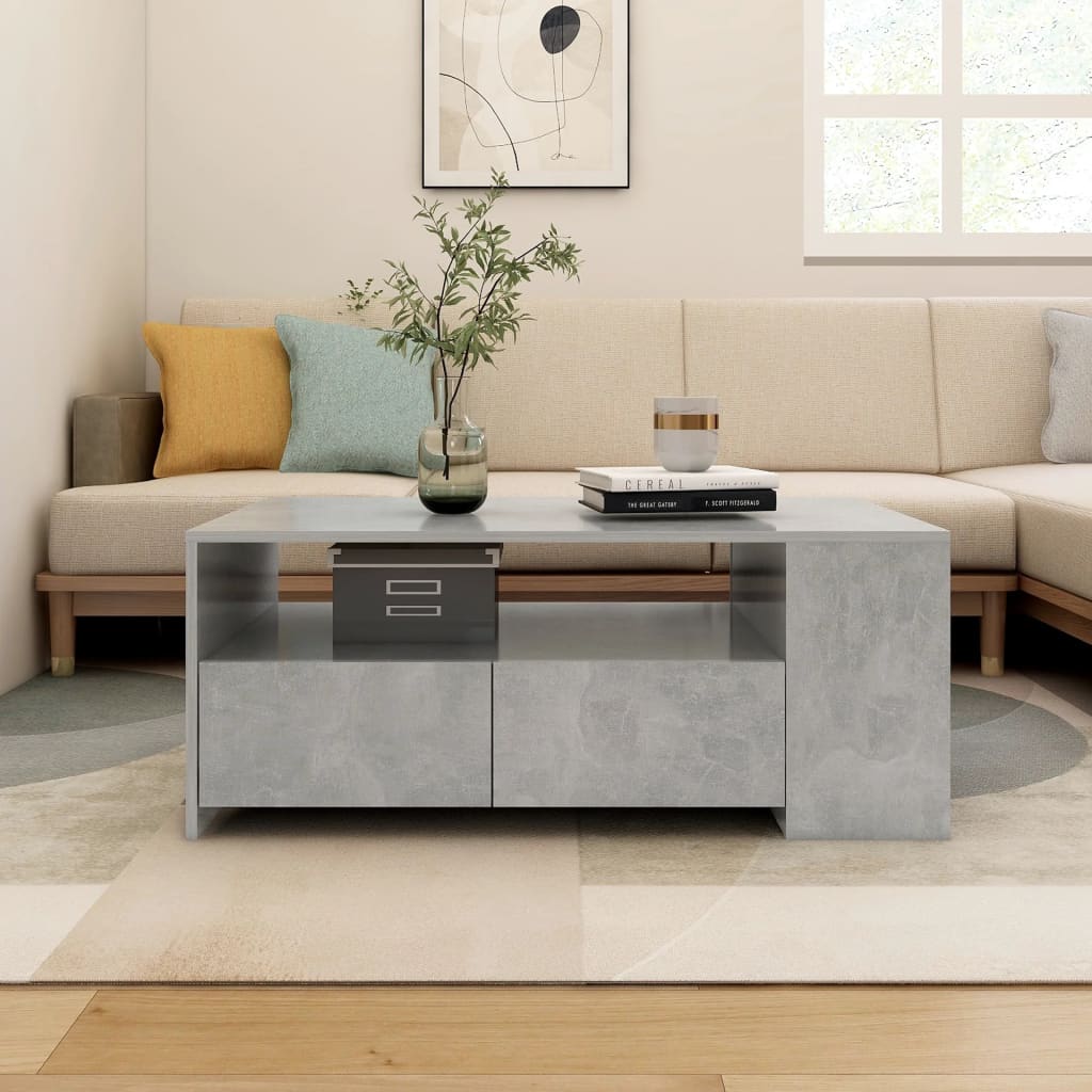 Salontafel 102x55x42 cm bewerkt hout betongrijs is nu te koop bij PeponiXL, paradijselijk wonen!
