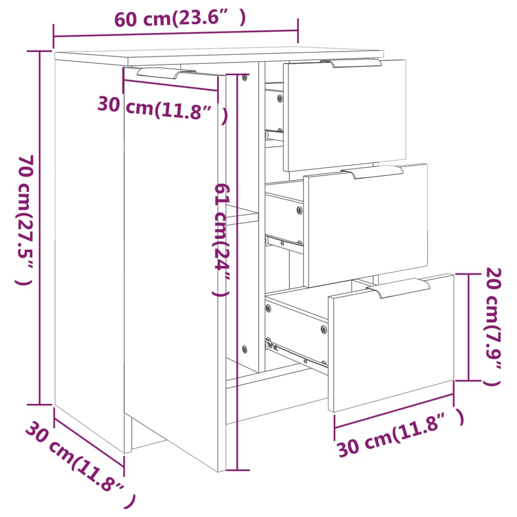 Dressoir 60x30x70 cm bewerkt hout sonoma eikenkleurig is nu te koop bij PeponiXL, paradijselijk wonen!