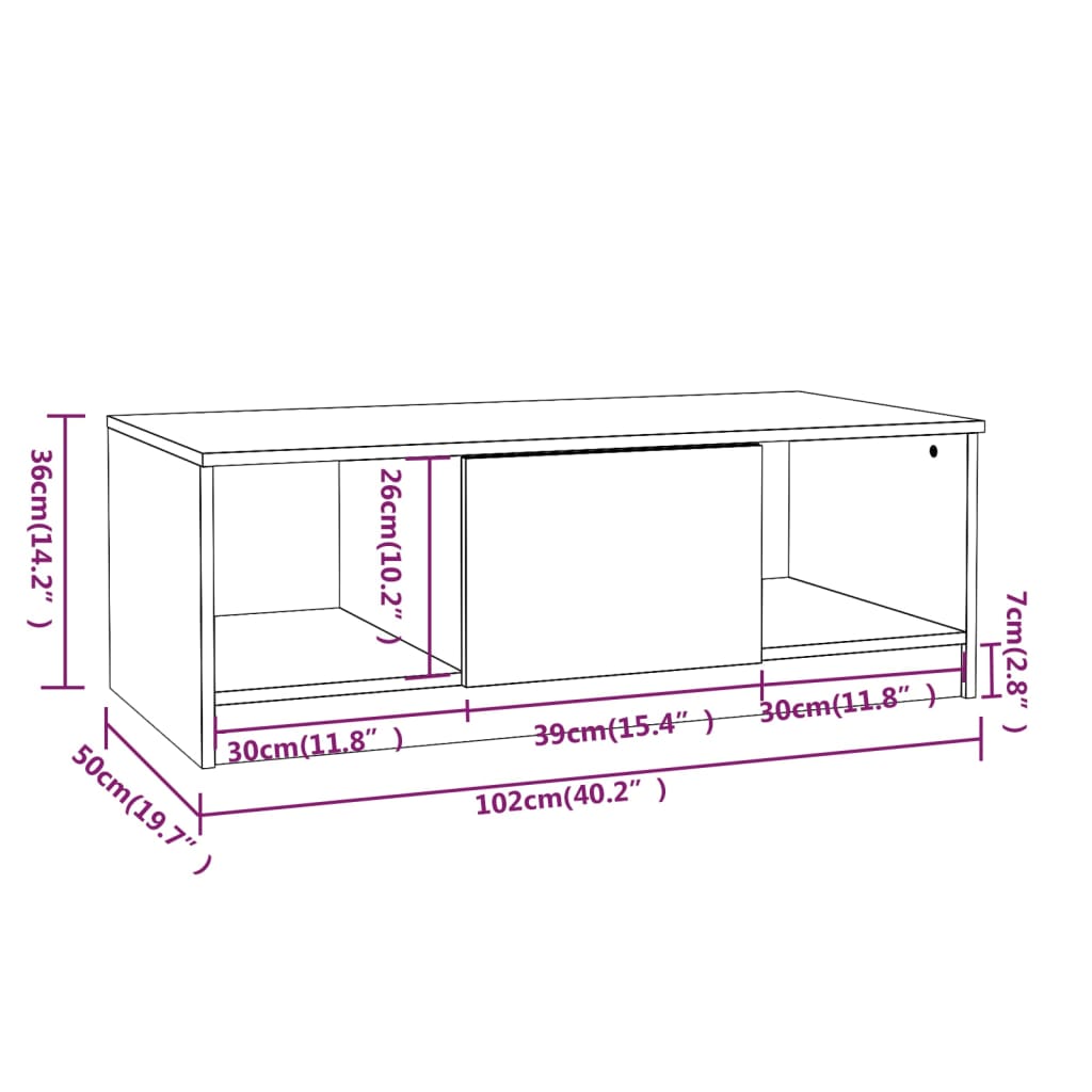 Salontafel 102x50x36 cm bewerkt hout wit is nu te koop bij PeponiXL, paradijselijk wonen!