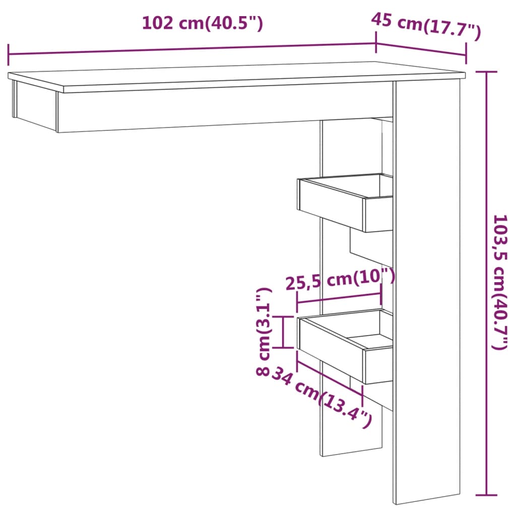 Bartafel wandgemonteerd 102x45x103,5 cm bewerkt hout zwart is nu te koop bij PeponiXL, paradijselijk wonen!