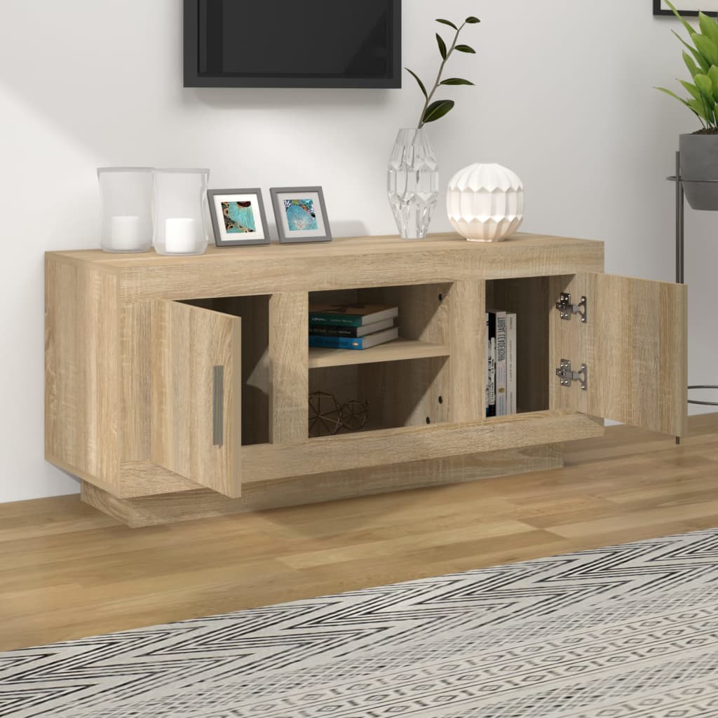 Tv-meubel 102x35x45 cm bewerkt hout sonoma eikenkleurig is nu te koop bij PeponiXL, paradijselijk wonen!