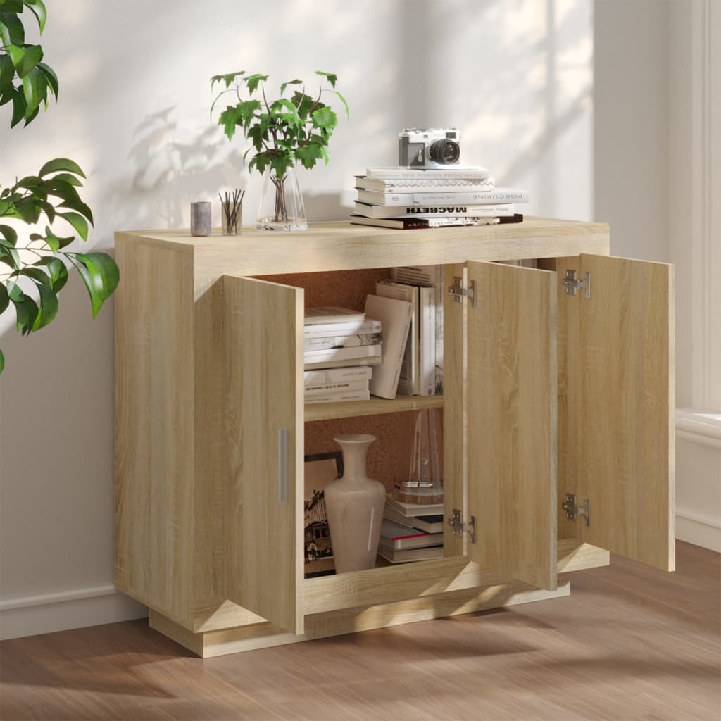 Dressoir 92x35x75 cm bewerkt hout sonoma eikenkleurig is nu te koop bij PeponiXL, paradijselijk wonen!