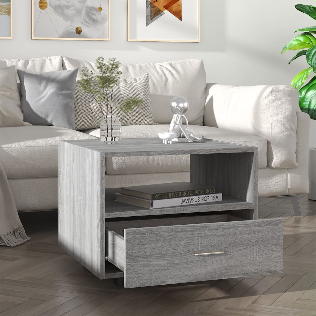 Salontafel 55x55x40 cm bewerkt hout grijs sonoma eikenkleurig is nu te koop bij PeponiXL, paradijselijk wonen!
