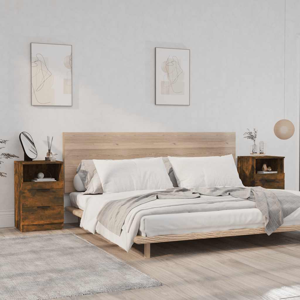 Nachtkastjes 2 st bewerkt hout gerookt eikenkleurig is nu te koop bij PeponiXL, paradijselijk wonen!