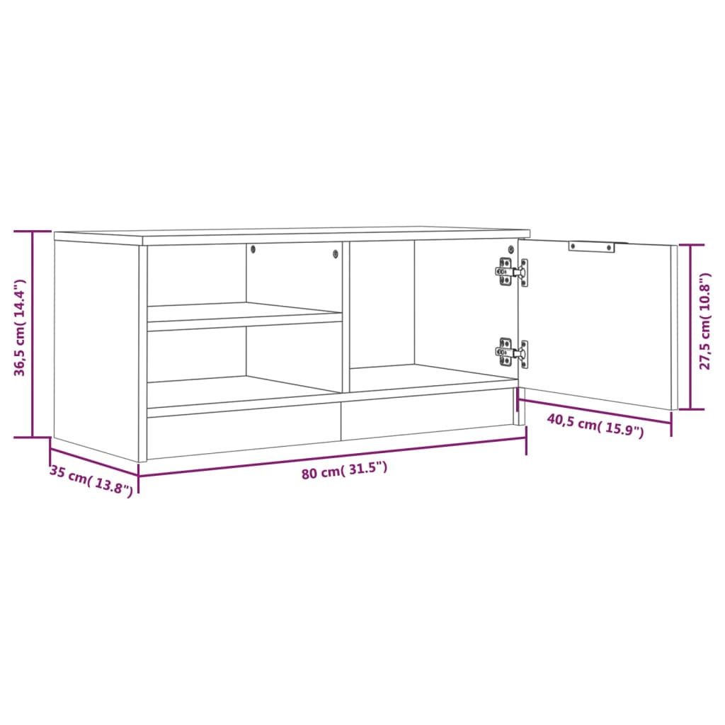 Tv-meubel 80x35x36,5 cm bewerkt hout gerookt eikenkleurig is nu te koop bij PeponiXL, paradijselijk wonen!