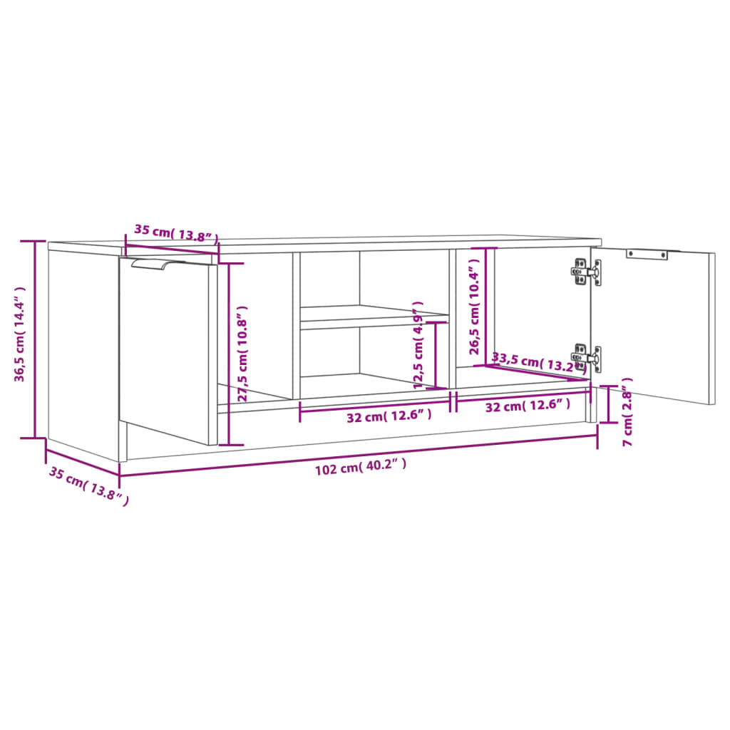 Tv-meubel 102x35x36,5 cm bewerkt hout grijs sonoma eikenkleurig is nu te koop bij PeponiXL, paradijselijk wonen!