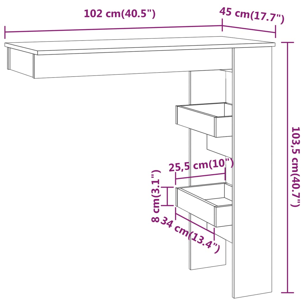 Bartafel wandgemonteerd 102x45x103,5 cm bewerkt hout eikenkleur is nu te koop bij PeponiXL, paradijselijk wonen!