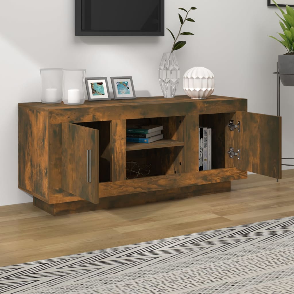 Tv-meubel 102x35x45 cm bewerkt hout gerookt eikenkleurig is nu te koop bij PeponiXL, paradijselijk wonen!