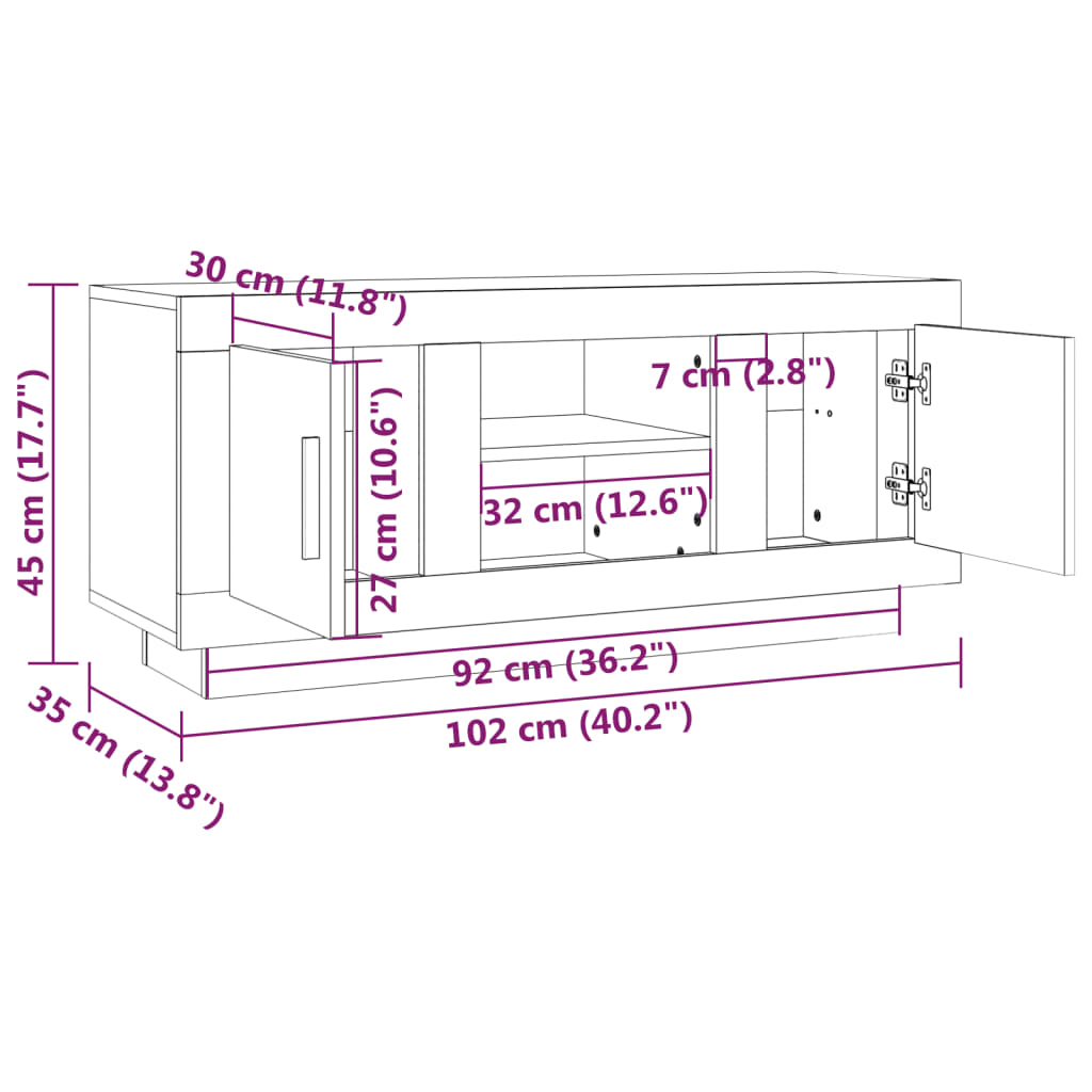 Tv-meubel 102x35x45 cm bewerkt hout gerookt eikenkleurig is nu te koop bij PeponiXL, paradijselijk wonen!