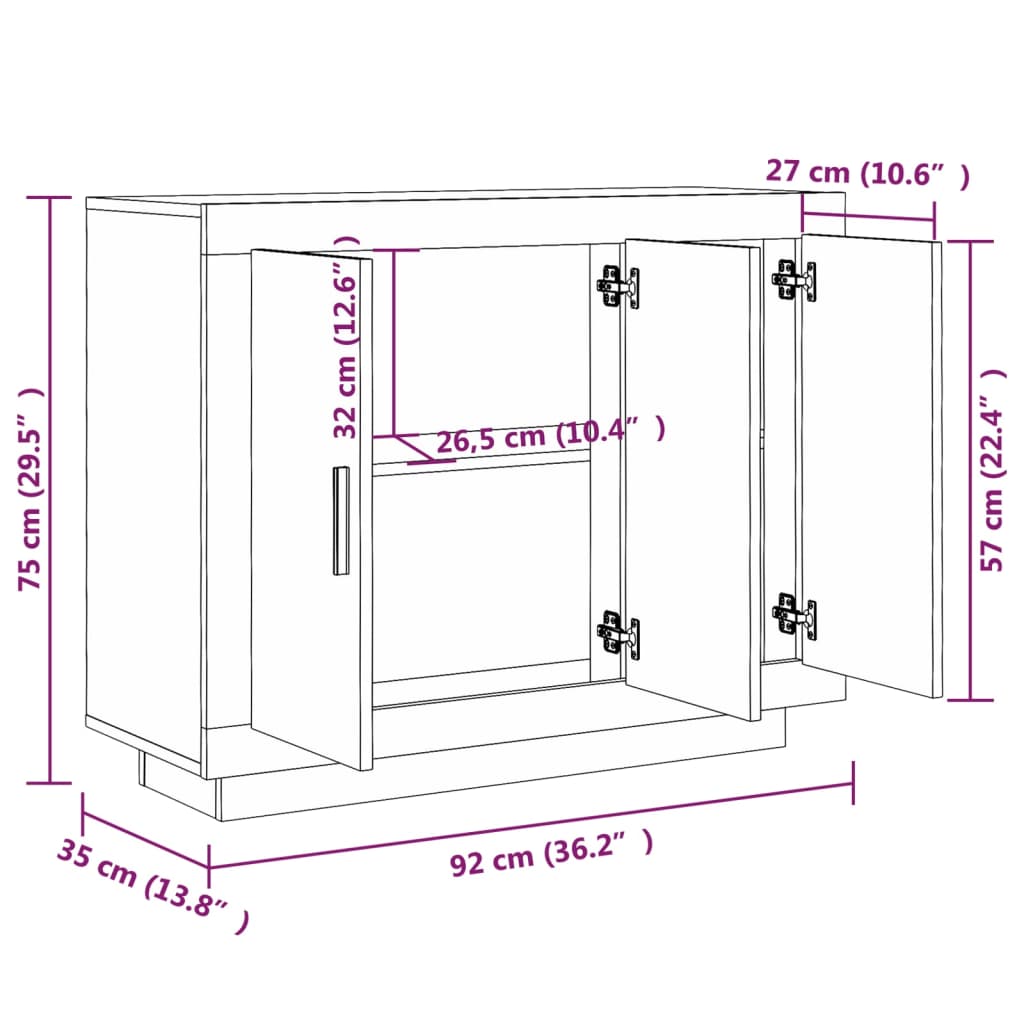 Dressoir 92x35x75 cm bewerkt hout gerookt eikenkleurig is nu te koop bij PeponiXL, paradijselijk wonen!